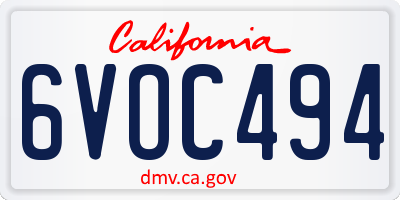 CA license plate 6VOC494