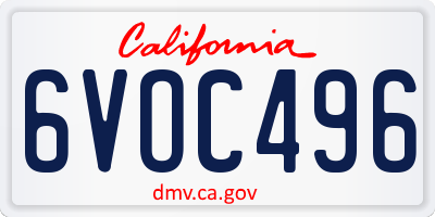 CA license plate 6VOC496