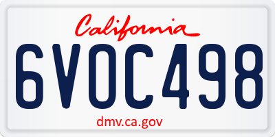 CA license plate 6VOC498