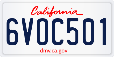CA license plate 6VOC501