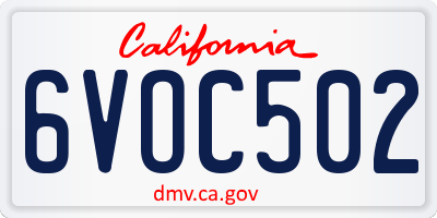 CA license plate 6VOC502