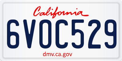 CA license plate 6VOC529