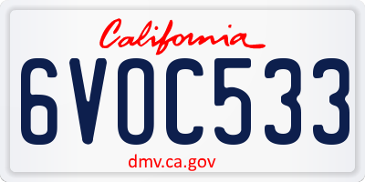 CA license plate 6VOC533