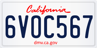 CA license plate 6VOC567