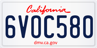 CA license plate 6VOC580