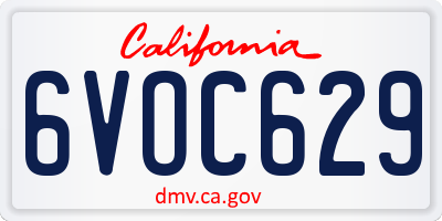 CA license plate 6VOC629