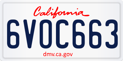 CA license plate 6VOC663