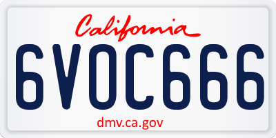 CA license plate 6VOC666