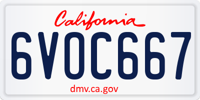 CA license plate 6VOC667