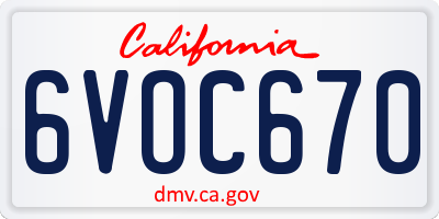 CA license plate 6VOC670