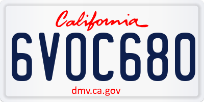 CA license plate 6VOC680