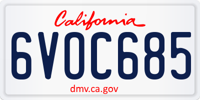 CA license plate 6VOC685