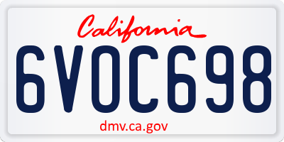 CA license plate 6VOC698