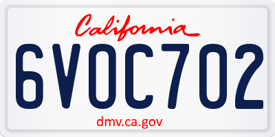 CA license plate 6VOC702