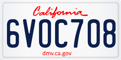 CA license plate 6VOC708
