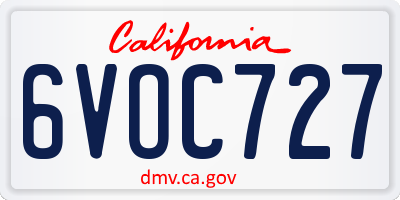 CA license plate 6VOC727