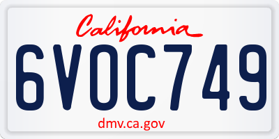 CA license plate 6VOC749