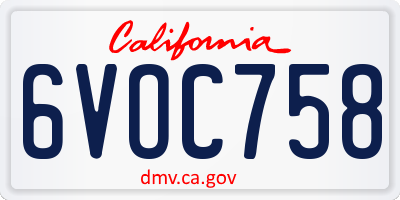 CA license plate 6VOC758