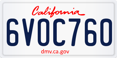 CA license plate 6VOC760