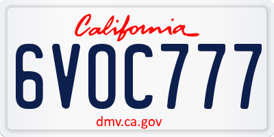CA license plate 6VOC777