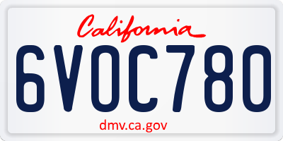 CA license plate 6VOC780