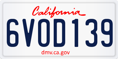 CA license plate 6VOD139