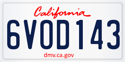 CA license plate 6VOD143