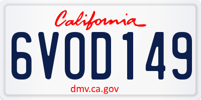 CA license plate 6VOD149