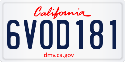 CA license plate 6VOD181