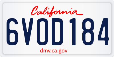 CA license plate 6VOD184