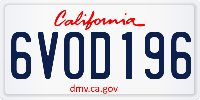 CA license plate 6VOD196