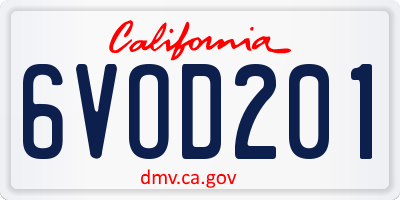 CA license plate 6VOD201