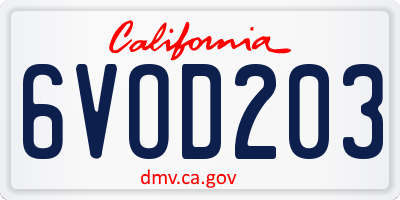CA license plate 6VOD203