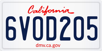 CA license plate 6VOD205