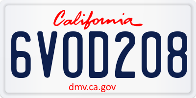 CA license plate 6VOD208