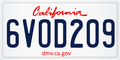 CA license plate 6VOD209