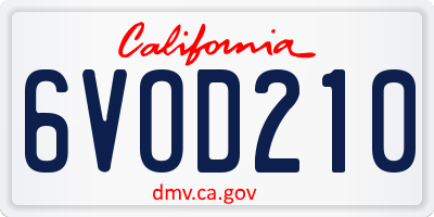 CA license plate 6VOD210