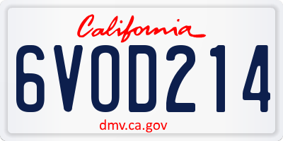 CA license plate 6VOD214