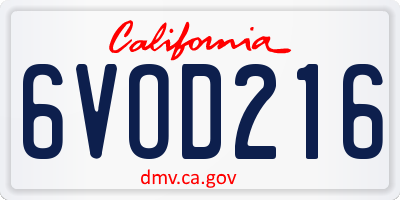CA license plate 6VOD216