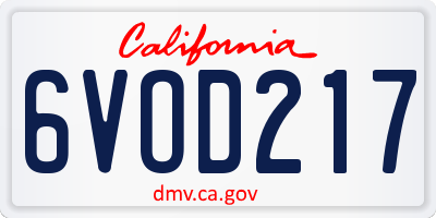 CA license plate 6VOD217