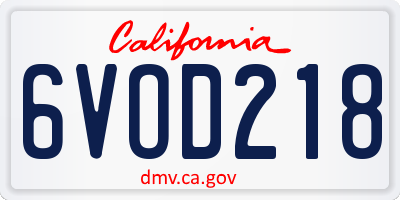 CA license plate 6VOD218
