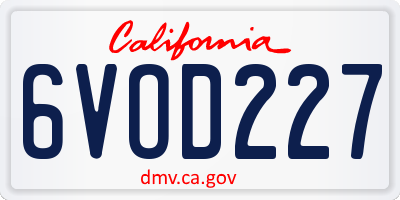 CA license plate 6VOD227