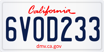 CA license plate 6VOD233