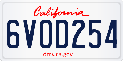 CA license plate 6VOD254