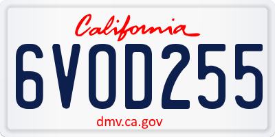 CA license plate 6VOD255