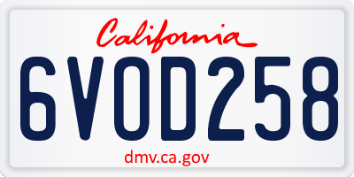 CA license plate 6VOD258