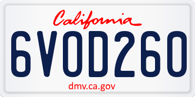 CA license plate 6VOD260