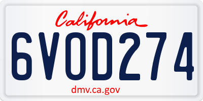 CA license plate 6VOD274