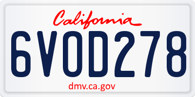 CA license plate 6VOD278