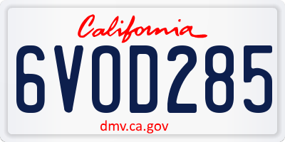 CA license plate 6VOD285